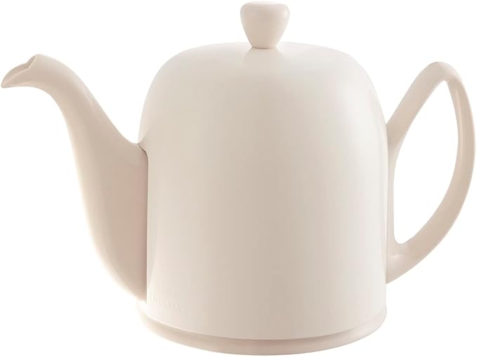 Degrenne Salam Luxury French Tea Pot - Porcelain Teapot with Stainless Steel Cover, Ceramic Tea Kettle for Loose Tea, Removable Infuser, 6 Cup Capacity, 36oz - Monochrome Rose - Bloomnest