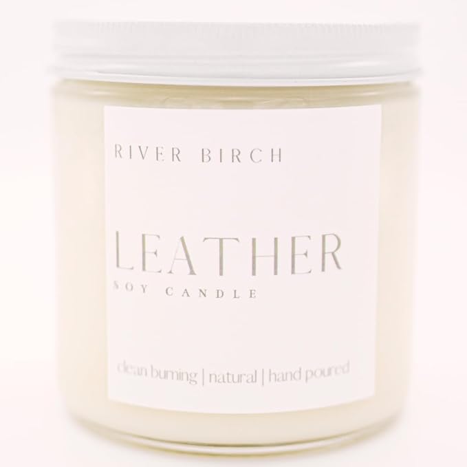 River Birch Candles Leather Scented Candle | Premium, All-Natural, Non-Toxic, Soy Candles | 16oz 90 Hr Burn Time | Cozy Relaxing Gifts for Home - Bloomnest