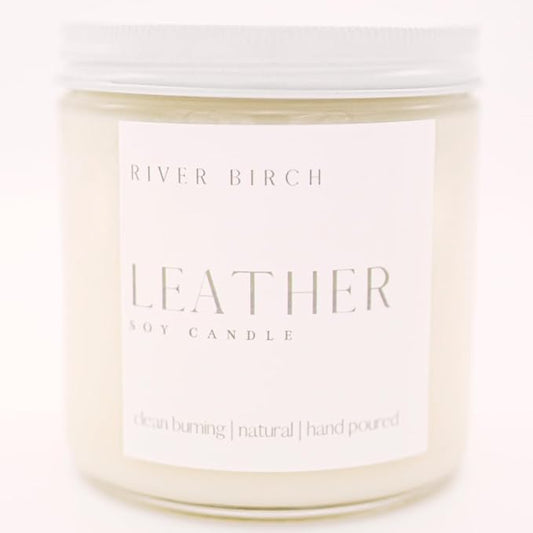 River Birch Candles Leather Scented Candle | Premium, All-Natural, Non-Toxic, Soy Candles | 16oz 90 Hr Burn Time | Cozy Relaxing Gifts for Home - Bloomnest
