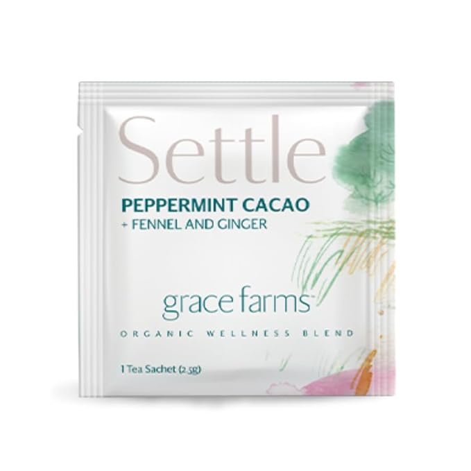 Grace Farms SETTLE Wellness Organic Tea Blend (100 Enveloped Pyramid Sachets w/ String & Tag) | Peppermint Cacao | Relaxing and Digestive Support | Fairtrade and Kosher | Filled With Antioxidants and Stress-Relieving Herbs | Gives Back 100% of Profits - Bloomnest