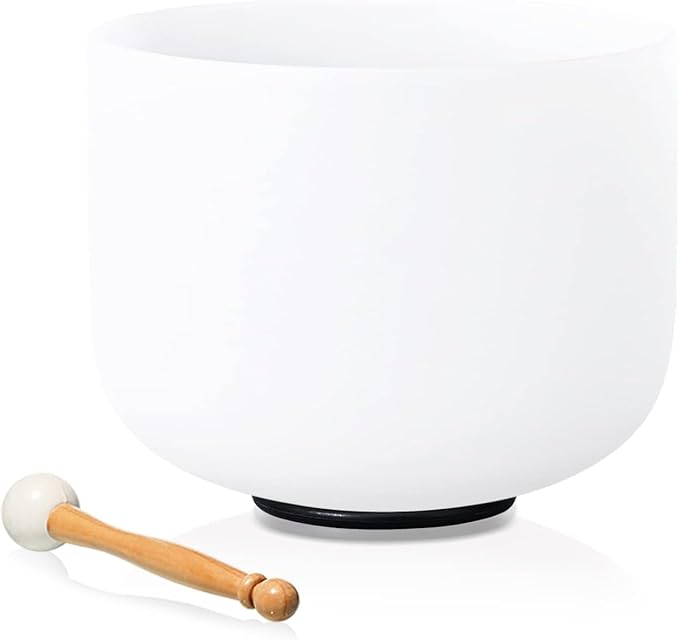 12" B Note Crown Chakra Frosted Quartz Crystal Singing Bowl mallet & O-ring Sound Healing - Bloomnest
