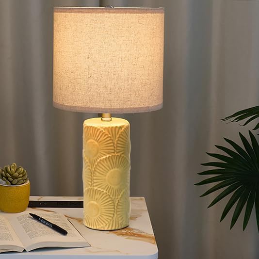 20.75" Ceramic Table Lamps for Living Room Set of 2, Yellow Flower Lamps for Bedroom Set of 2, Ceramic Bedside Lamp for Nightstand, Farmhouse Rustic Table Lamp for Home Decor - Bloomnest