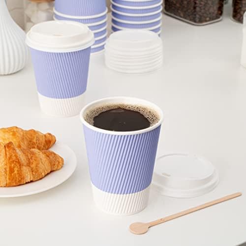 Restaurantware-12 Ounce Disposable Coffee Cups, 500 Ripple Wall Hot Cups For Coffee - Lids Sold Separately, Rolled Rim, Light Purple Paper Insulated Coffee Cups, For Hot Coffee, Tea, And More - Bloomnest