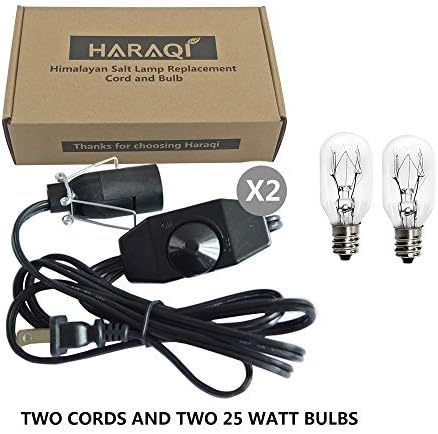 haraqi Himalayan Salt Lamp Cords with Dimmer Switch,Original Replacement Cords and 25 Watt Bulbs for Salt Rock Lamp,UL Listed Cords(2 Cords and 2 Bulbs)
