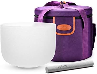 TOPFUND G Note Crystal Singing Bowl Throat Chakra 8 inch with Heavy Duty Carrying Case and Suede Mallet