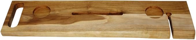 EcoDecors Eleganto 36" Live Edge Solid Teak Bath Caddy Tray with Handle, Book & Tablet Holder, Wine Glass Holders, Luxury Bathtub Tray - Bloomnest