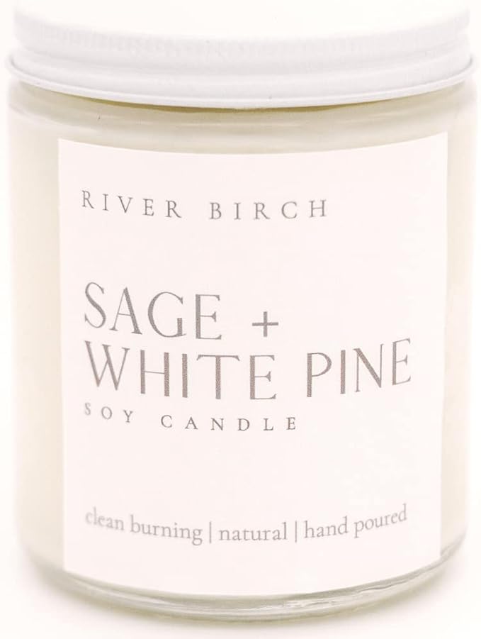 River Birch Candles Sage & White Pine Scented Candle | Premium, All-Natural, Non-Toxic, Soy Candles | 8.5oz 40 Hr Burn Time | Cozy Relaxing Gifts for Home - Bloomnest