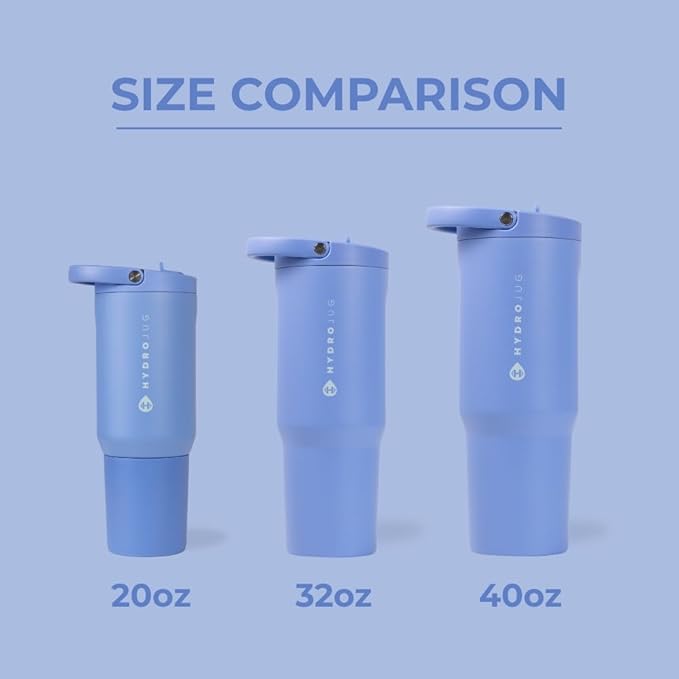 HydroJug Sport - Stainless Steel Tumbler with Straw, Vacuum Insulated, 40oz Leakproof Water Bottle, Ergonomic Design, Reusable, Dishwasher Safe, Rubber Base, Durable for Gym or Outdoors, Light Blue - Bloomnest
