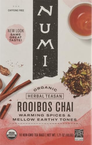 Numi Organic Rooibos Chai Tea, 18 Herbal Bags, Microplastic Free, Rich Flavor with Cinnamon, Allspice & Ginger, Caffeine Free (Pack of 2) - Bloomnest