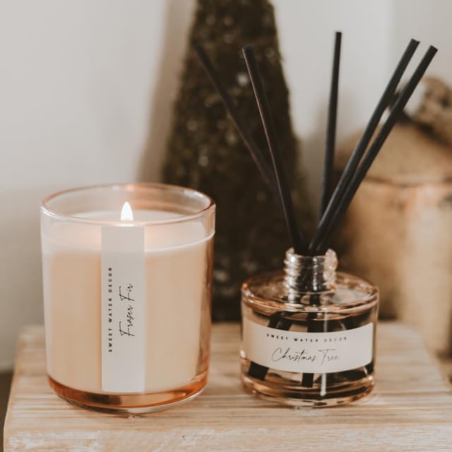 Sweet Water Decor Fraser Fir Candle - Evergreen, Fir, Cedar, and Cypress Winter Holiday Scented Soy Christmas Candles for Home - 12oz Sandstone Jar, 50+ Hour Burn Time, Made in The USA - Bloomnest