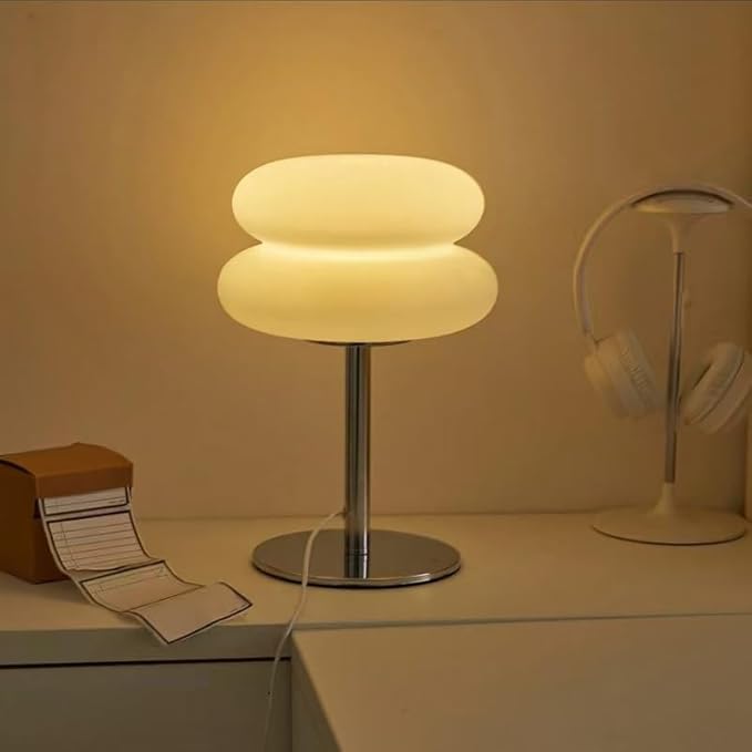 Mushroom Lamp for Bedroom,Mid Century Modern Lamp for Nightstand, Dimmable Retro Egg Tart Bedside Small Lamps,Unique Home Mushroom Decor Aesthetic Cute Table Lamps for Living Room (White) - Bloomnest
