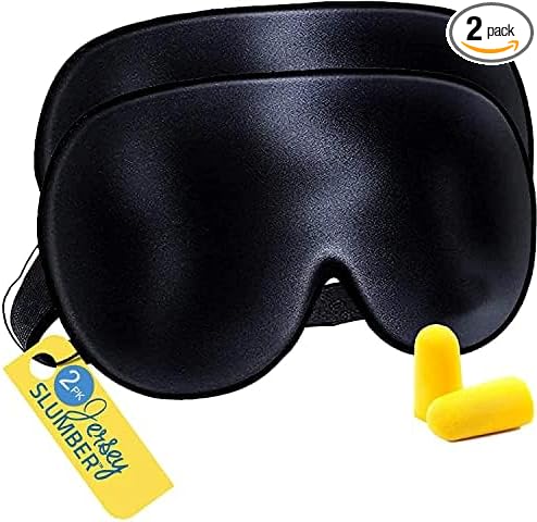 Silk Sleep Eye Mask for Men Women, Comfortable Super Soft Eye Mask with Adjustable Strap, 100% Pure Silk, Blocks Light, Jersey Slumber (Black, 1 Count (Pack of 2)) - Bloomnest