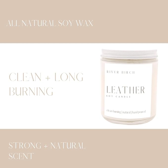 River Birch Candles Leather Scented Candle | Premium, All-Natural, Non-Toxic, Soy Candles | 8.5oz 40 Hr Burn Time | Cozy Relaxing Gifts for Home - Bloomnest