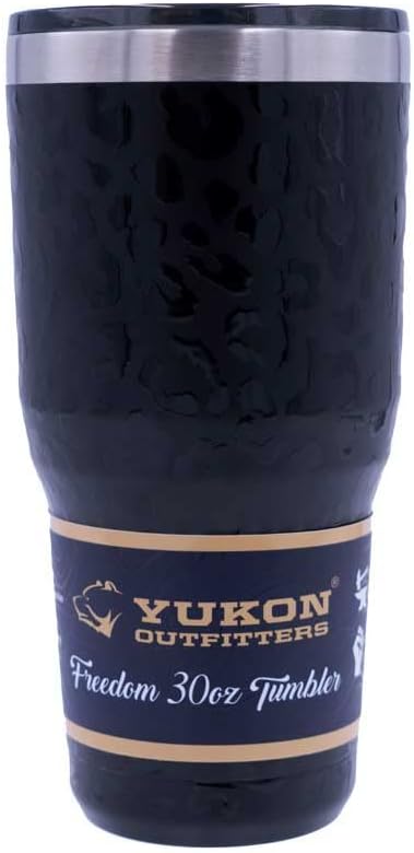 Yukon Outfitters Freedom High Grade 18/8 Corrosion-Resistant Stainless Steel Double Wall Vacuum Insulated Tumbler (30oz / 890ml) - 7.85" H x 3.9" Top Dia. / 2.9" Bottom dia., UV Black Leopard - Bloomnest