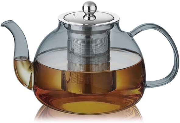 40OZ (1200ML) Glass Teapot with Infuser Stovetop Safe, Clear Glass Tea Pot Kettle, Borosilicate Tea Pot with Infusers Filter for Loose Tea, Tea Kettle Dishwasher Safe (Black) - Bloomnest