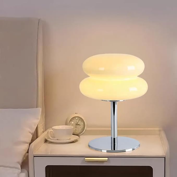 Mushroom Lamp for Bedroom,Mid Century Modern Lamp for Nightstand, Dimmable Retro Egg Tart Bedside Small Lamps,Unique Home Mushroom Decor Aesthetic Cute Table Lamps for Living Room (White) - Bloomnest