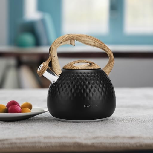 Tea Kettle Stovetop,2.5QT Stainless Steel Whistling Teapot for Stove Top Aesthetic,Portable Water Kettles Camping with Anti-hot Silicone Handle,Suitable for All Heat Sources,Black - Bloomnest