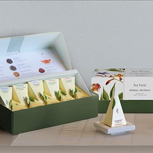 Tea Forte Herbal Retreat Premium Tea Presentation Box Tea Gift Sampler, 20 Count, 2 of Each Variety Individually Wrapped Handcrafted Pyramid Infuser Bags - Bloomnest