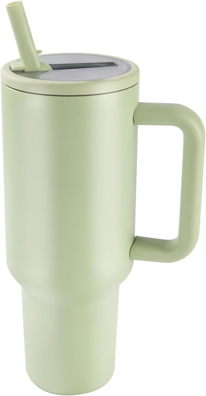 40 oz Insulated Tumbler with Handle,Flip Straw,Lid & Rubber Base Stainless Steel Water Bottle - Leak Proof Vacuum Insulated Mug BPA Free Reusable Travel Cup Gifts for Women/Men (mint green 40oz new) - Bloomnest