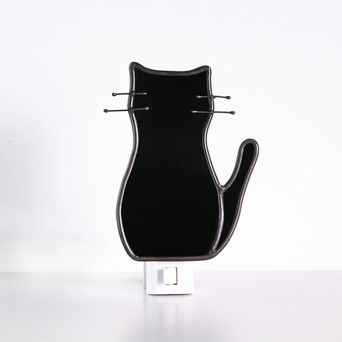 BOXCASA Black Cat Night Light,Stained Glass Cat Night Light with Bulb,Warm Yellow Plug in Nights Lights Suitable for Bedroom Livingroom Hallway Kitchen Stairs Kids Room - Bloomnest