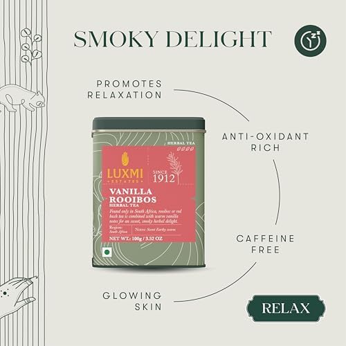 Luxmi Estates - Rooibos Vanilla - Organic Rooibos Tea with Natural Vanilla Extract - Loose Leaf - 100g (50 Cups)| Limited Fall Tea, Calming and Relaxing - Bloomnest