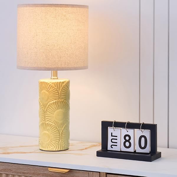 20.75" Ceramic Table Lamps for Living Room Set of 2, Yellow Flower Lamps for Bedroom Set of 2, Ceramic Bedside Lamp for Nightstand, Farmhouse Rustic Table Lamp for Home Decor - Bloomnest