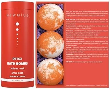 Natural Detox Bubble Bath Bombs Apple Cider Ginger Lemon Essential Oils Cleanse Hydrate Skin Extra Large Handmade Relaxing Spa Gift for Women Men - Bloomnest
