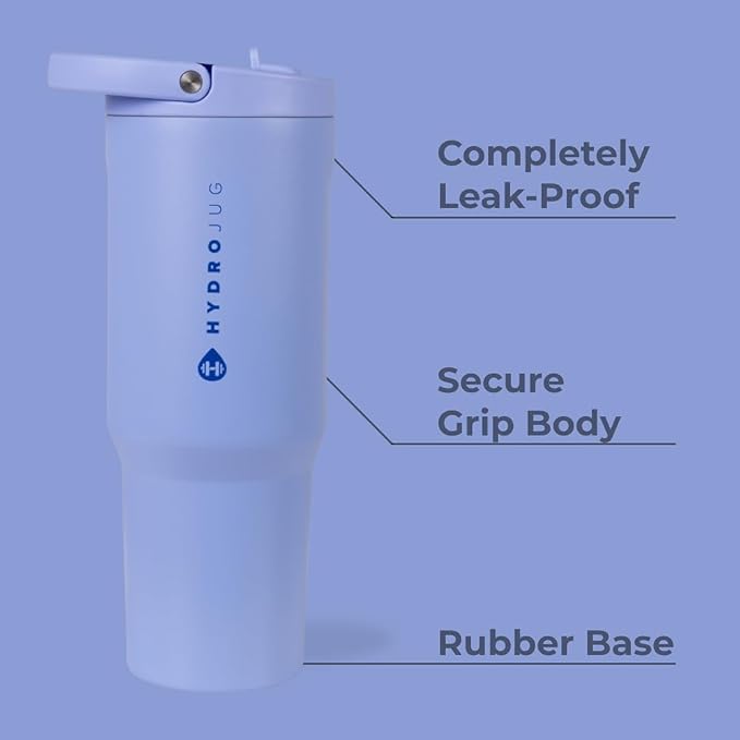 HydroJug Sport - Stainless Steel Tumbler with Straw, Vacuum Insulated, 40oz Leakproof Water Bottle, Ergonomic Design, Reusable, Dishwasher Safe, Rubber Base, Durable for Gym or Outdoors, Peri - Bloomnest