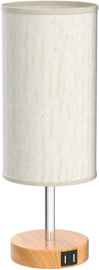 Yarra-Decor Bedside Table Lamp with USB Port - Touch Control for Bedroom Wood 3 Way Dimmable Nightstand Lamp with Round Flaxen Fabric Shade for Living Room, Dorm, Home Office (LED Bulb Included) - Bloomnest