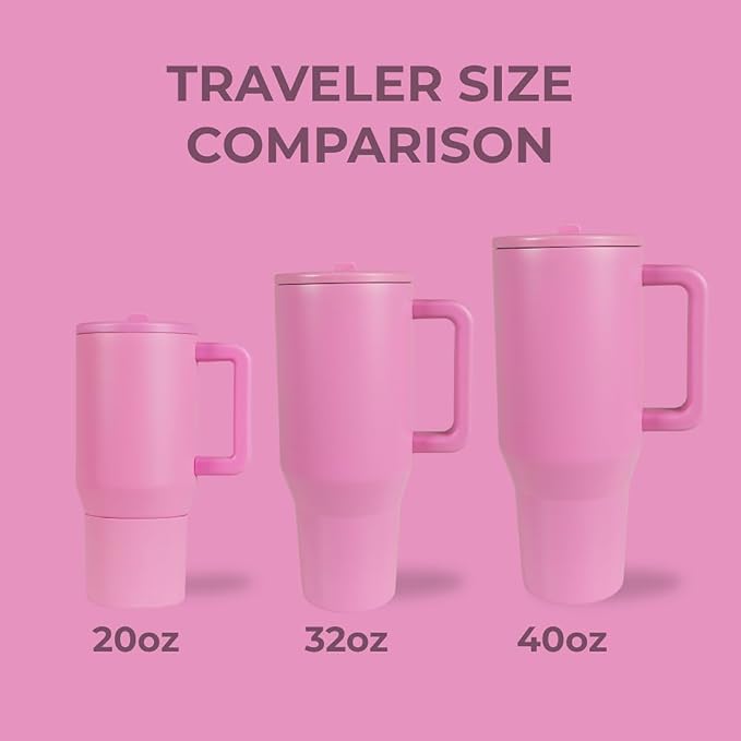 HydroJug Traveler - 40 oz Water Bottle with Handle & Flip Straw - Fits in Cup Holder, Leak Resistant Tumbler-Reusable Insulated Stainless Steel & Rubber Base - Gifts for Women & Men, Taffy - Bloomnest