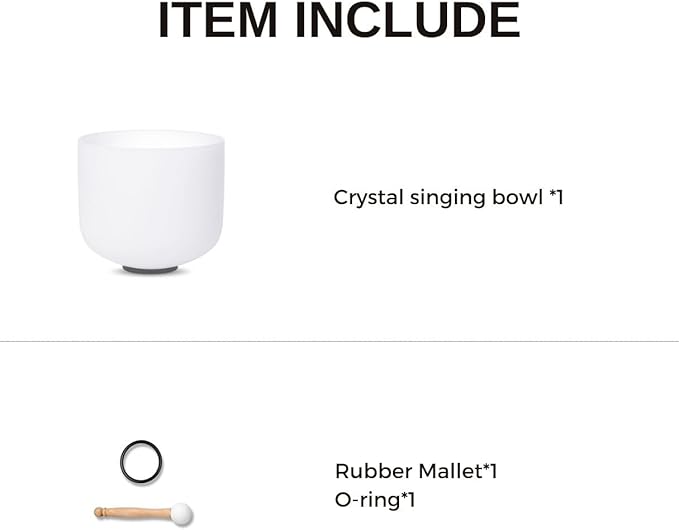 7inch White B Note Crown Chakra Quartz Crystal Singing Bowl with Rubber Mallet for Meditation Healing Yoga Sound Bath - Bloomnest