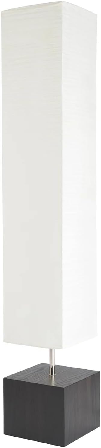 Modern Floor Lamp with Wooden Base, 58-inch Tall, White Shade, Foot Switch, 60W E26 Compatible - Bloomnest