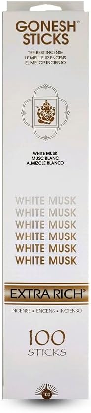 Gonesh - Extra Rich Scented Incense Sticks - Non-Toxic 10” Slow Burn Aromatic Sticks - White Musk - 100 Pack Gonesh