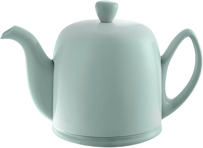 Degrenne Salam Luxury French Tea Pot - Porcelain Teapot with Stainless Steel Cover, Ceramic Tea Kettle for Loose Tea, Removable Infuser, 4 Cup Capacity, 24oz - Monochrome Mint - Bloomnest