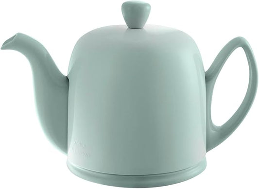 Degrenne Salam Luxury French Tea Pot - Porcelain Teapot with Stainless Steel Cover, Ceramic Tea Kettle for Loose Tea, Removable Infuser, 4 Cup Capacity, 24oz - Monochrome Mint - Bloomnest