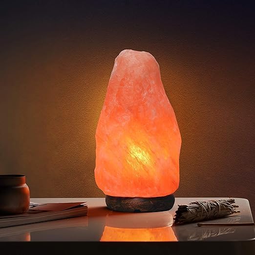 Himalayan Natural Pink Salt Lamp, Hand Crafted I Warm Amber Glow I Dimmer Switch, Wooden Base, (7-9 inches, 8-10 lbs.) Unique Gift Ideas (Natural) - Bloomnest