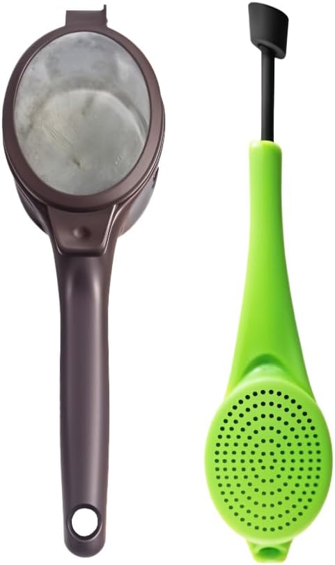 Long-Handled Tea Infuser & Coffee Filter Fine Mesh with Built-in Plunger Reusable Two Sides Strainers for Loose Tea/Coffee/Tea Bag/Herbal/Spice Portable Teaware Accessories, 2 Pack - Bloomnest