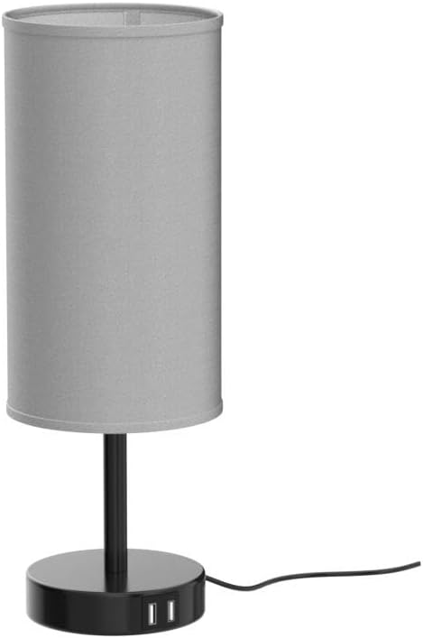 Yarra-Decor Bedside Lamp with USB Port - Touch Control Table Lamp for Bedroom 3 Way Dimmable Nightstand Lamp with Round Grey Fabric Shade for Living Room, Dorm, Home Office (LED Bulb Included) - Bloomnest