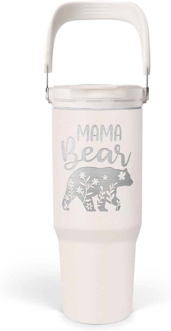 Mom Tumbler 30oz, Mama Bear Tumbler Stainless Steel Insulated Coffee Travel Mug with Handle & Flip Straw Lid, Gifts for Mommy, Presents for Mom for Christmas Birthday Mothers Day Valentines - Bloomnest