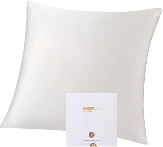 ZIMASILK 100% Pure Mulberry Silk Pillowcase for Hair and Skin Health,Soft and Smooth,Both Sides Premium Grade 6A Silk,600 Thread Count,with Hidden Zipper,1pc(Throw 18''x18'',White) - Bloomnest
