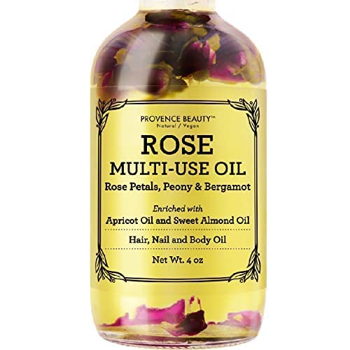 BEAUTE DE PROVENCE Multi-Use Oil for Face, Body and Hair - Organic Blend of Apricot, Vitamin E and Sweet Almond Oil Moisturizer for Dry Skin, Scalp and Nails - Rose Petals, and Bergamot Essential Oil - 4 Fl Oz