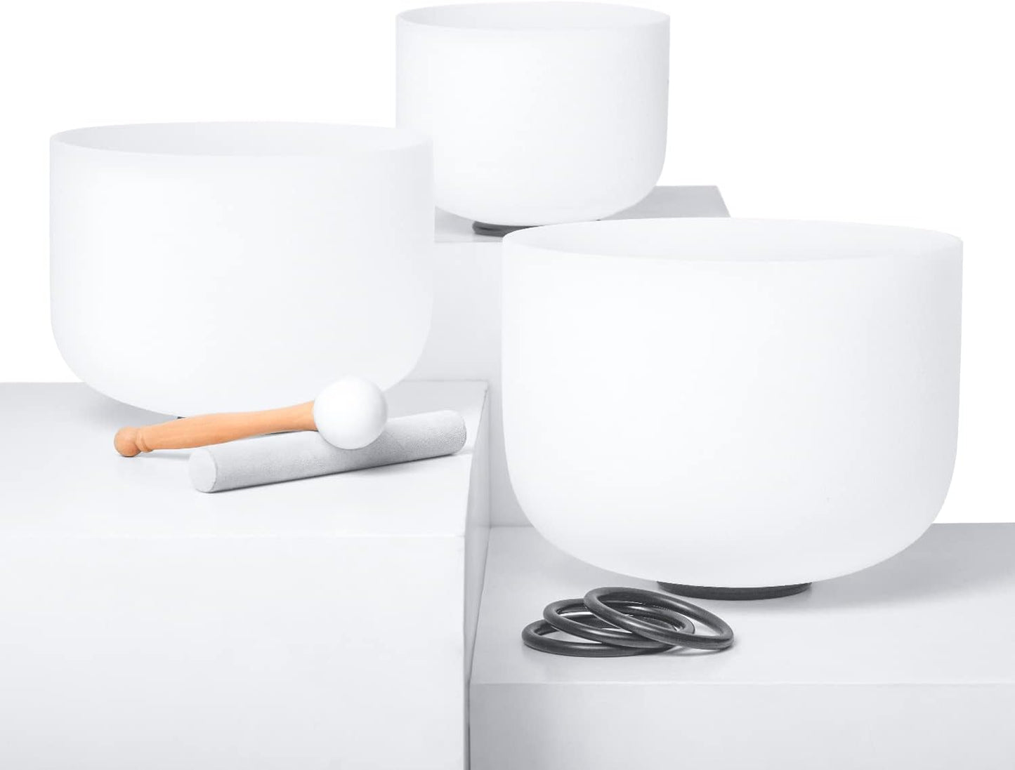 Hye-eun Crystal Singing Bowls Set of 3, 432hz 7"A 9"F 11"D 3pcs Frosted Quartz Chakra Sound Bowl with Carrying Case for Sound Healing Yoga Meditation