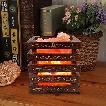 Wooden Basket Himalayan Pink Salt Lamp, Dimmable, Classic Design, Extra Pair of Bulb, Unique Gift idea - Bloomnest