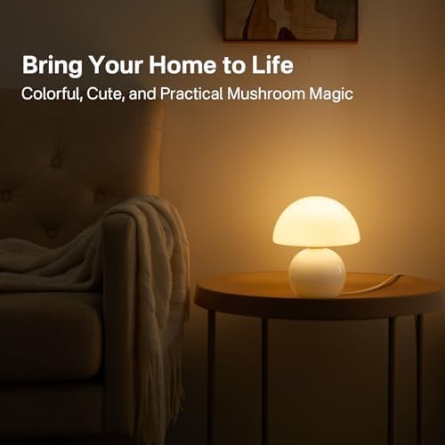 Mushroom Lamp Table Lamp for Bedroom,Desk Bedside Small Lamps for Living Room Night Stands,Mushroom Decor Cute Mini Modern Mid Century Lamps,Unique Aesthetic Home Living Room Decor(White) - Bloomnest