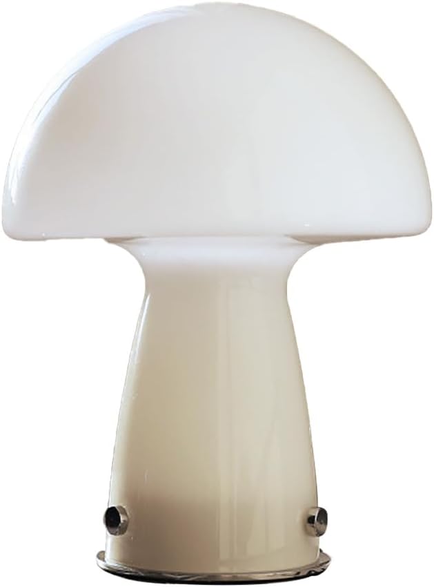 White Small Mushroom Table Lamp,3-Color Temperature Glass Desk Light,Bauhaus Decorative Nightstand Lamp,Vintage Style Table Light for Living Room Office - Bloomnest