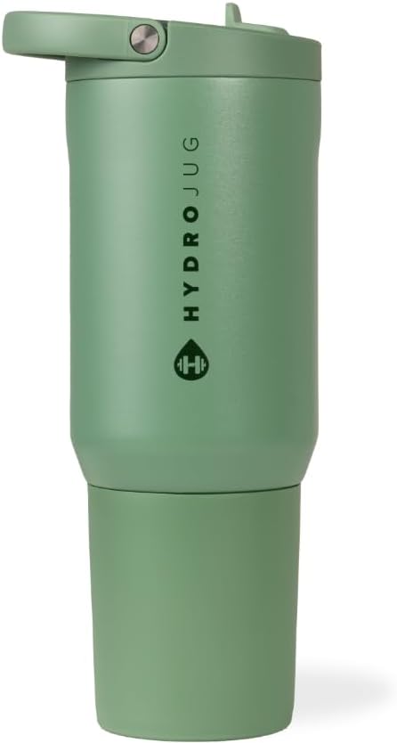 HydroJug Sport - Stainless Steel Tumbler with Straw, Vacuum Insulated, 20oz Leakproof Water Bottle, Ergonomic Design, Reusable, Dishwasher Safe, Rubber Base, Durable for Gym or Outdoors, Sage