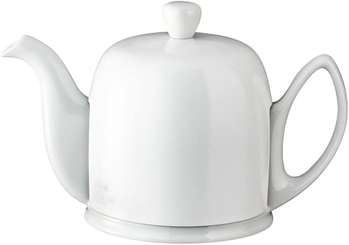 Degrenne Salam Luxury French Tea Pot - Porcelain Teapot with Stainless Steel Cover, Ceramic Tea Kettle for Loose Tea, Removable Infuser, 4 Cup Capacity, 24oz - Monochrome White - Bloomnest