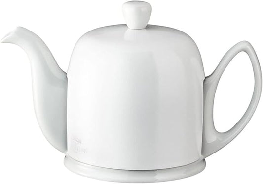Degrenne Salam Luxury French Tea Pot - Porcelain Teapot with Stainless Steel Cover, Ceramic Tea Kettle for Loose Tea, Removable Infuser, 4 Cup Capacity, 24oz - Monochrome White - Bloomnest