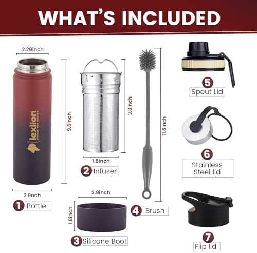 Lexlion Tea Infuser Water Bottle 22 Oz – Triple Wall Insulated Stainless Steel, Loose Leaf & Fruit Strainer, 3 Leakproof Lids, BPA-Free Silicone Sleeve, Reusable Thermal Mug - Bloomnest