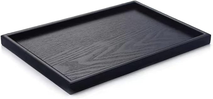 16 x 11 Inches Extra Large Solid Wood Serving Tray for Tea Coffee Table Snack Food Meals Serving Plate Kitchen Party Bar Breakfast Server with Raised Edges Black Wooden Decorative Ottoman Tray - Bloomnest